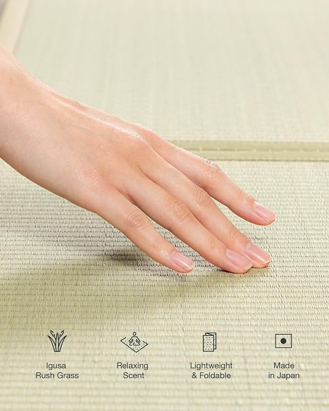 FULI Japanese Tatami Mattress, Foldable Igusa Rush Grass Tatami Rug, Natural - Image 4