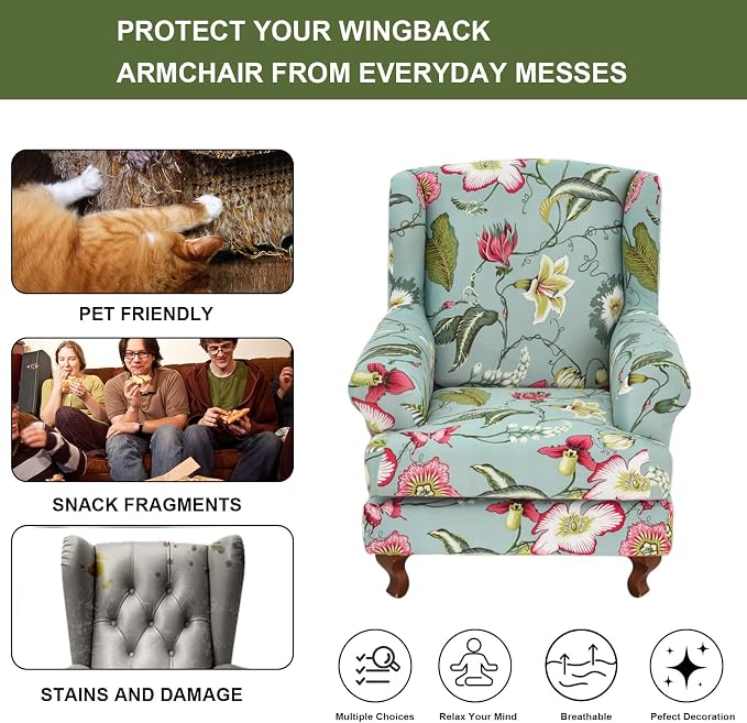 HAOYONG Wing Chair Slipcovers Stretch Wingback Chair Covers Printed 2 Pieces - Image 5