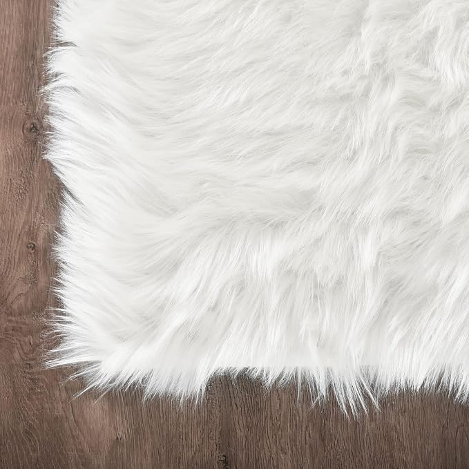 Latepis 12x12 Area Rugs for Bedroom White Faux Fur Rug Washable Super Fluffy - Image 6