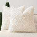 Faux Fur Throw Pillow Covers 18x18 Inch Set of 2 Boucle Neutral Decorative by Woaboy