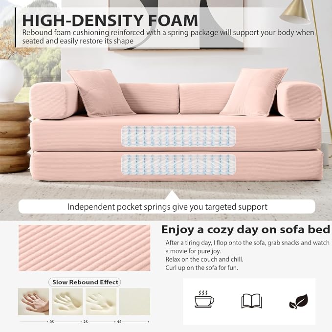 HANXIN Convertible Sleeper Sofa Bed, 78 Inch Folding Floor Mattress Couch - Image 5