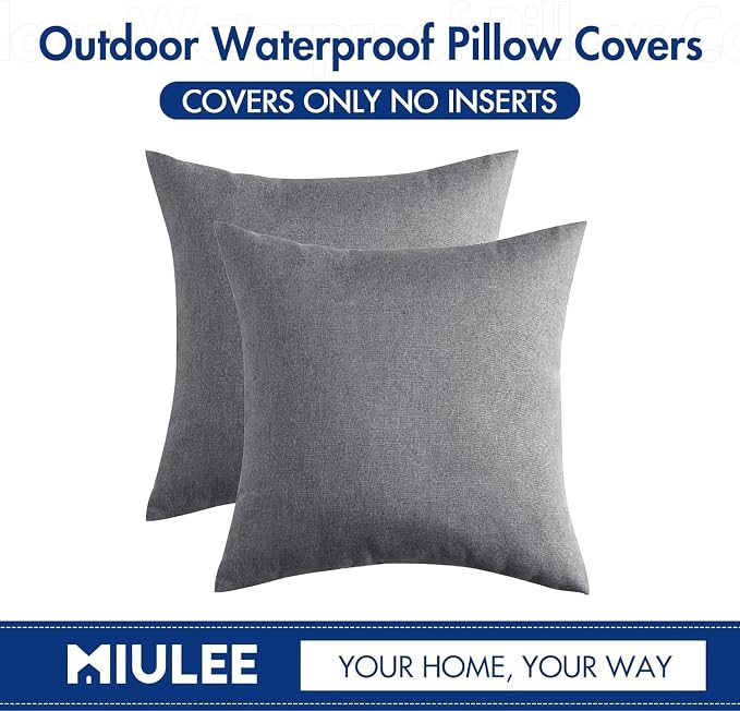 MIULEE Pack of 2 Decorative Outdoor Solid Waterproof Throw Pillow Covers Euro - Image 6