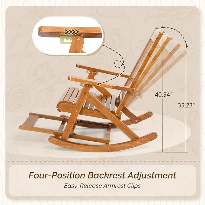 VINGLI Wooden Porch Rocking Chair, Heavy Duty Outdoor Rocking Chair - Image 2