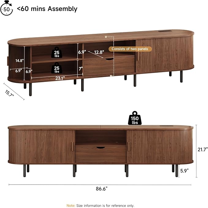 ONBRILL 86.6" TV Stand with Power Outlet - Image 2