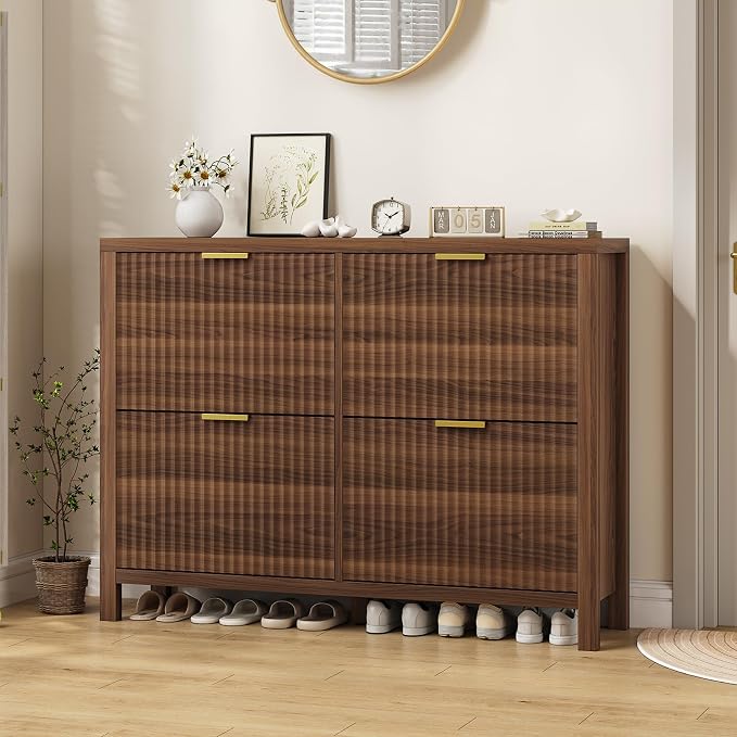 YOMILUVE Shoe Cabinet Storage for Entryway, Fluted Shoe Cabinet - Image 8