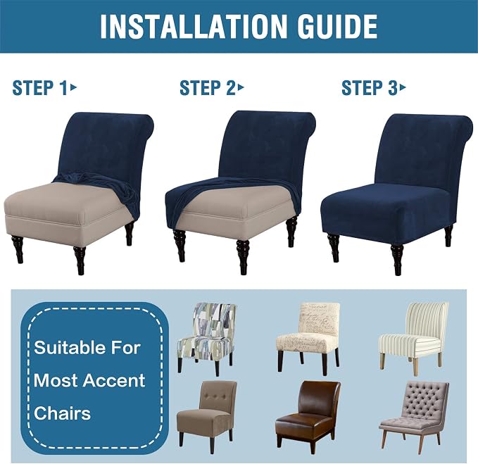 H.VERSAILTEX Armless Accent Chair Covers Thick Velvet Armless Chair Slipcovers - Image 7