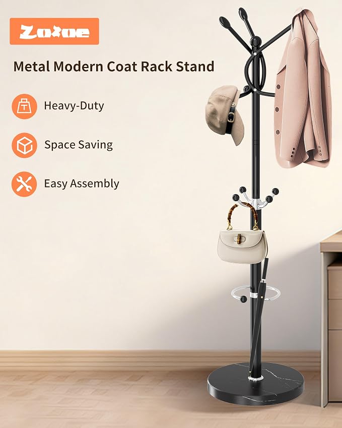 ZOZOE Metal Coat Rack Stand, Modern Coat Rack Freestanding - Image 6