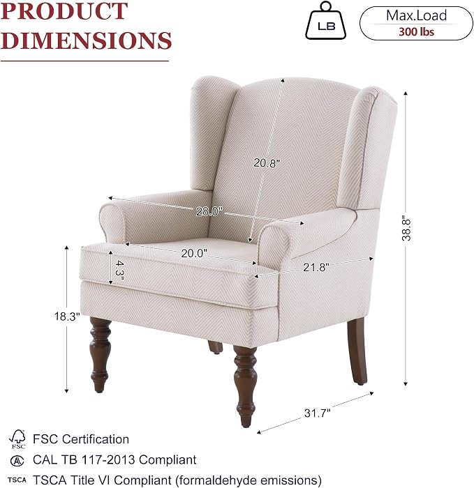 HUIMO Printed Wingback Accent Chair, Linen Upholstered High Back Armchair - Image 2