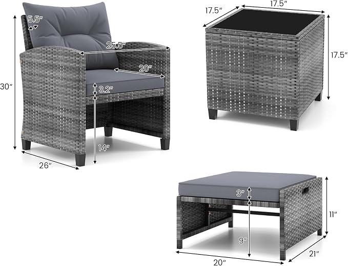 Tangkula 5 Pieces Patio Conversation Set, PE Wicker Rattan Outdoor Furniture Set - Image 9