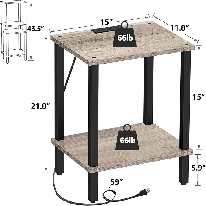 TUTOTAK End Table with Charging Station, Small Side Table with Outlets - Image 2