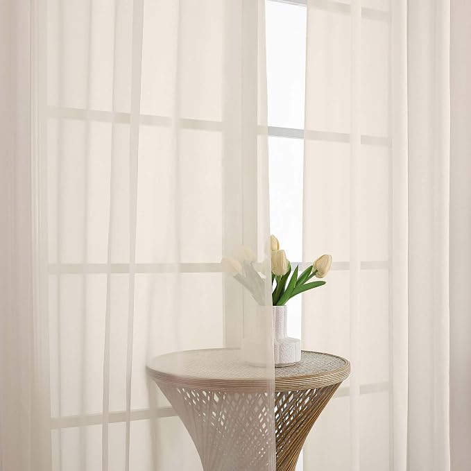 Chyhomenyc Cream Sheer Curtains 84 Inches Long 2 Panels, Light Filtering Cream - Image 9