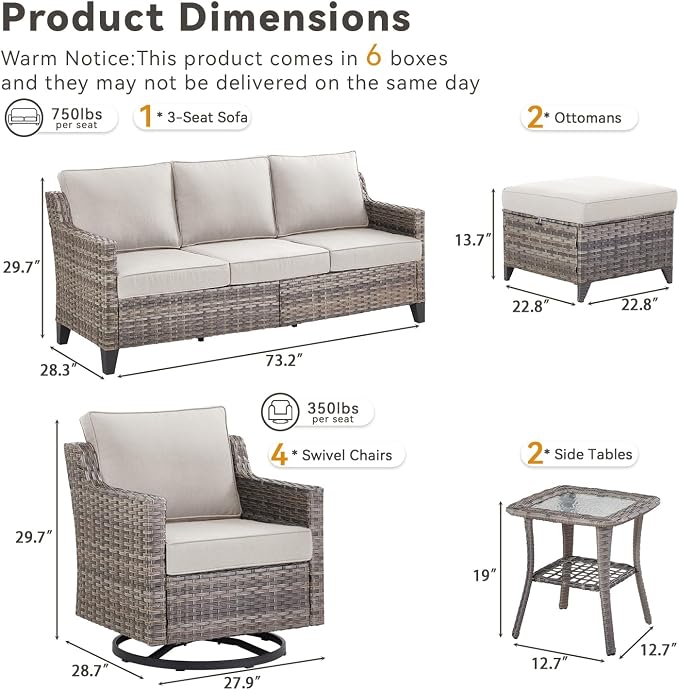 Outdoor Patio Furniture Set-9 Pieces All-Weather Wicker Outdoor Furniture - Image 8