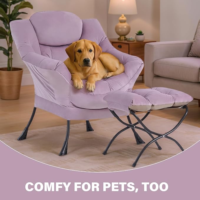 Tiita Lazy Chair with Ottoman, Comfy Leisure Sofa Reading Chair with Footrest - Image 9