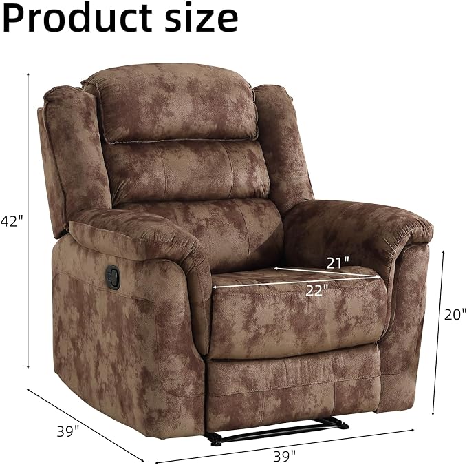 EBELLO Manual Recliner Chair, Soft Fabric Recliner Sofa - Image 2