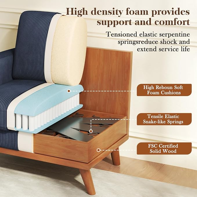 Vesgantti 38.5" Accent Chair Dark Blue, Comfy Corduroy Single Sofa Seat - Image 3