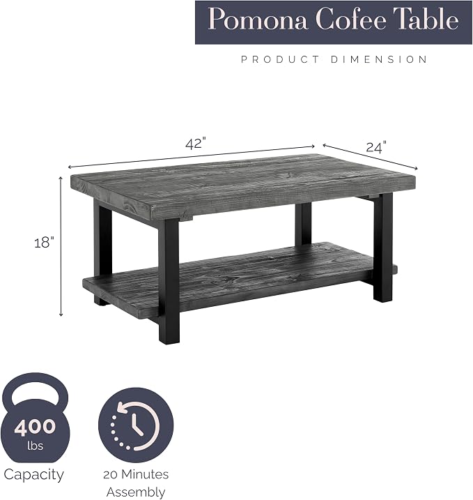 Alaterre Furniture Pomona Living Room 42 Inch Rectangular Solid Wood Coffee - Image 3