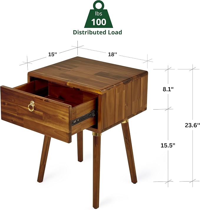 Bme Caden Solid Wood Nightstand/Side Table/End Table, Fully Assembled, - Image 2