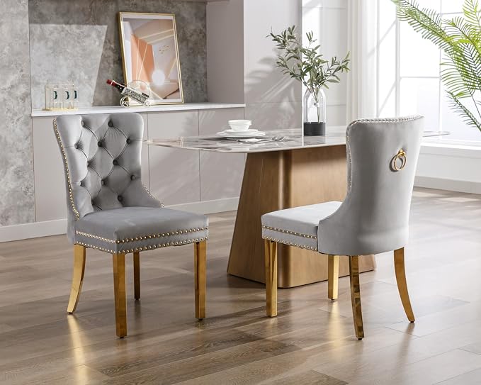 KCC Velvet Dining Chairs Set of 2, Upholstered High-end Tufted Dining Chair - Image 10