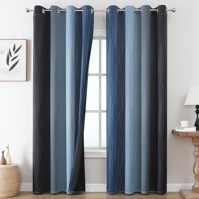 Estelar Textiler Black and Navy Blue Blackout Curtains by ESTELARTEXTILER