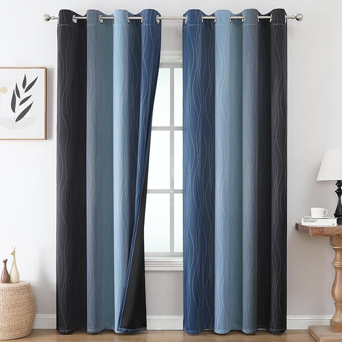 Estelar Textiler Navy Blue and Black Ombre Blackout Curtains 84 Inches Long 2 by ESTELARTEXTILER