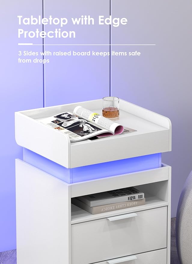 Turosur LED Night Stand with Gun Drawer, Smart Nightstand with Hidden Charging - Image 9