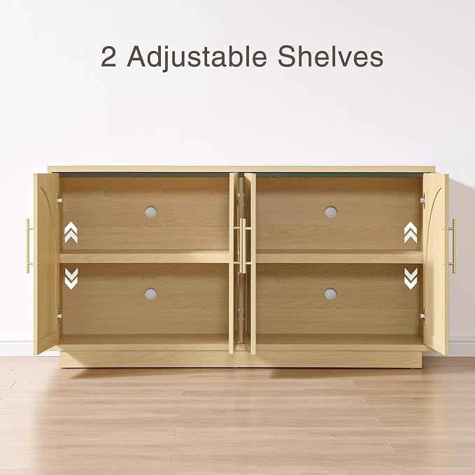 Large 59" Sideboard Buffet Cabinet & TV Stand Set of 2, Modern Arched Credenza - Image 4