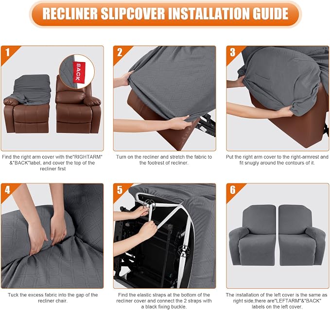 VANSOFY Oversized Recliner Cover, 2-Pieces Stretch Reclining Couch Cover - Image 4