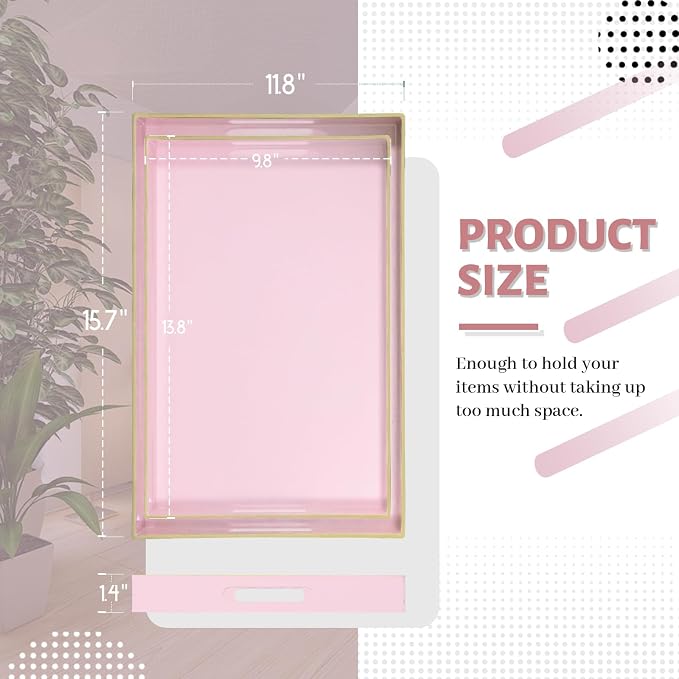 MAONAME Pink Serving Tray Set of 2, Plastic Decorative Trays - Image 2