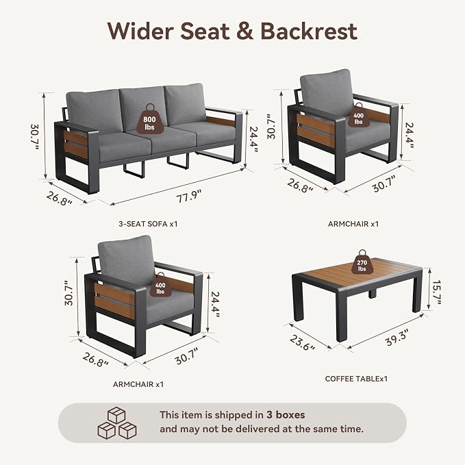 Aoxun Aluminum Outdoor Patio Furniture Set, Coffee Table ×1, Dark Grey & Light - Image 4