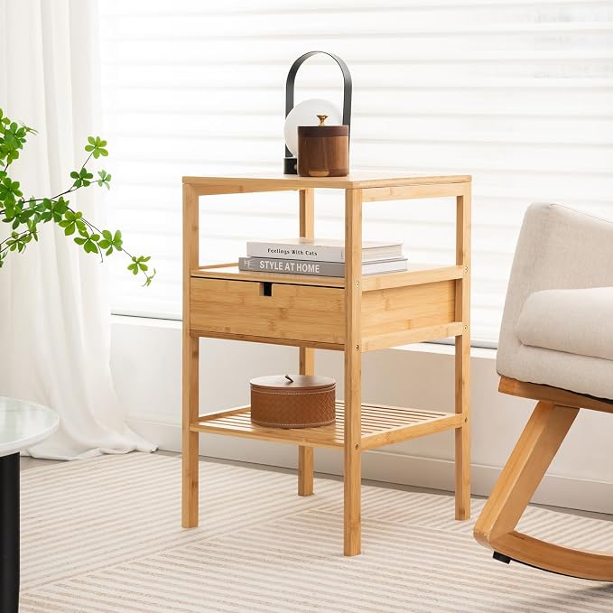 Giantex Bamboo Nightstands Set of 2, Wood Side Tables - Image 2