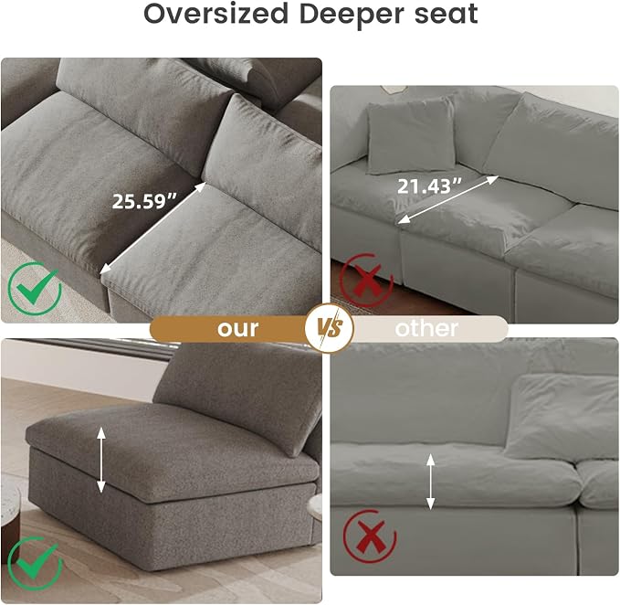 Cloud Modular Sectional Sofa Couch, 120.45" U Shaped Convertible Couches - Image 4