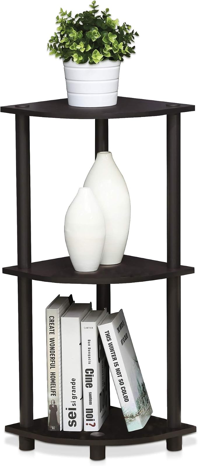 Furinno TURN-N-TUBE Corner Shelf, 3-Tier Corner Bookshelf, Display Storage - Image 5