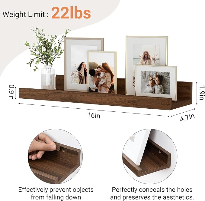 Floating Shelves for Wall, 16 inch Wood Floating Shelves Set of 2, Picture - Image 3