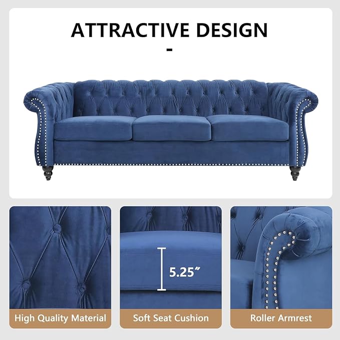 QHITTY 2 Piece Living Room Sofa Set, Sectional Chesterfield Sofa Chair - Image 4