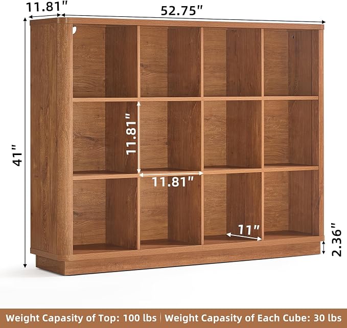 Joaxswe 12 Cube Storage Organizer, Wood Floor Standing 3-Tier Cubby Bookcase - Image 3