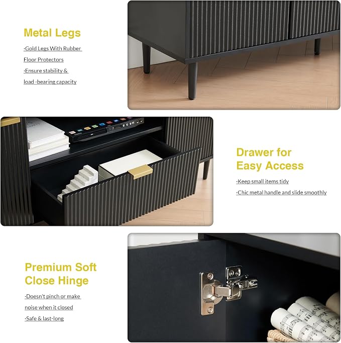 Okvnbjk Black TV Stand for 65 Inch TV, TV Consoles for Living Room, TV Stand - Image 3