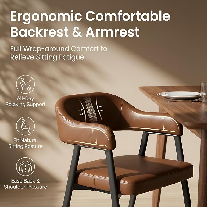 HNY Modern Dining Room Arm Chairs Set of 6, Retro Faux Leather Upholstered - Image 3