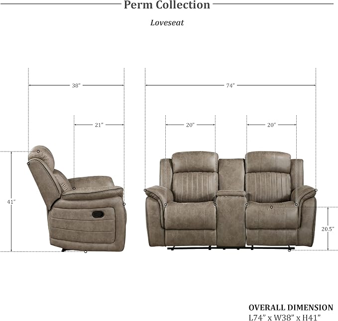 Lexicon Recliner Living Room Set, Home Theater Seating, Manual Polished - Image 10
