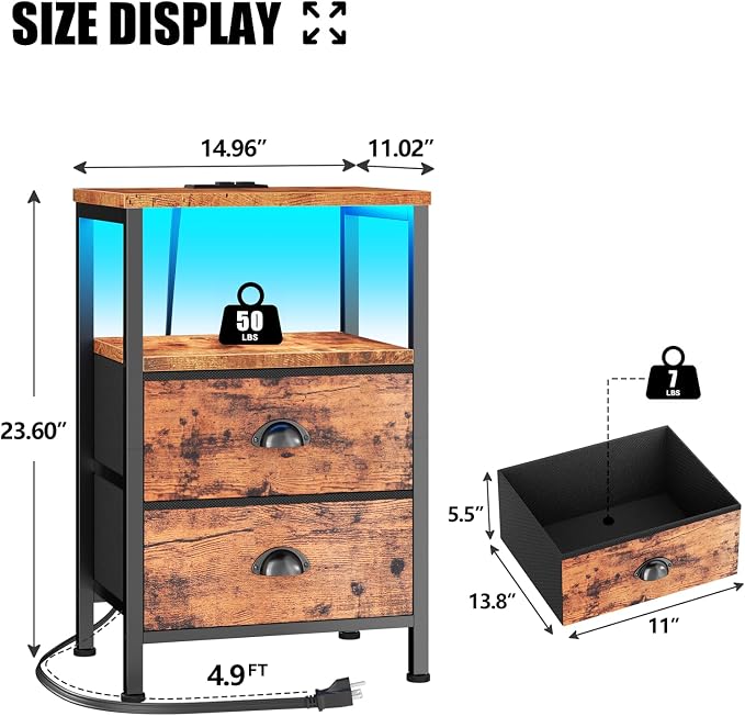 Furologee Nightstands Set of 2 Charging Station, End Tables - Image 3