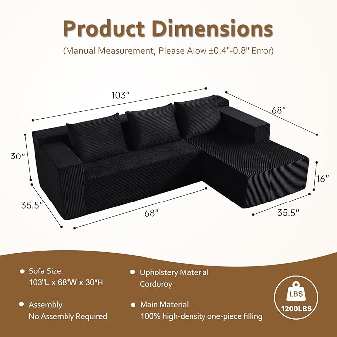 ANONER 103" Sectional Cloud Couch - Image 7