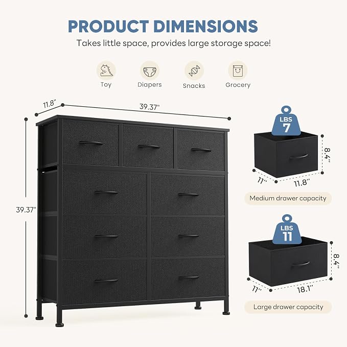 DUMOS 9 Drawer Dresser for Bedroom, Fabric Storage Organizer - Image 2