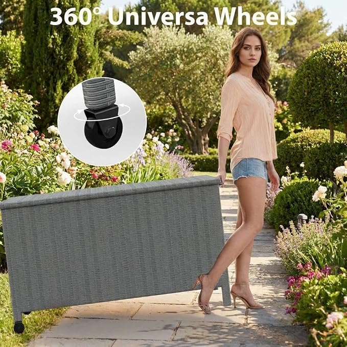 GarveeLife Medium Outdoor Wicker Storage Box, PE Rattan Patio Storage Chest - Image 2