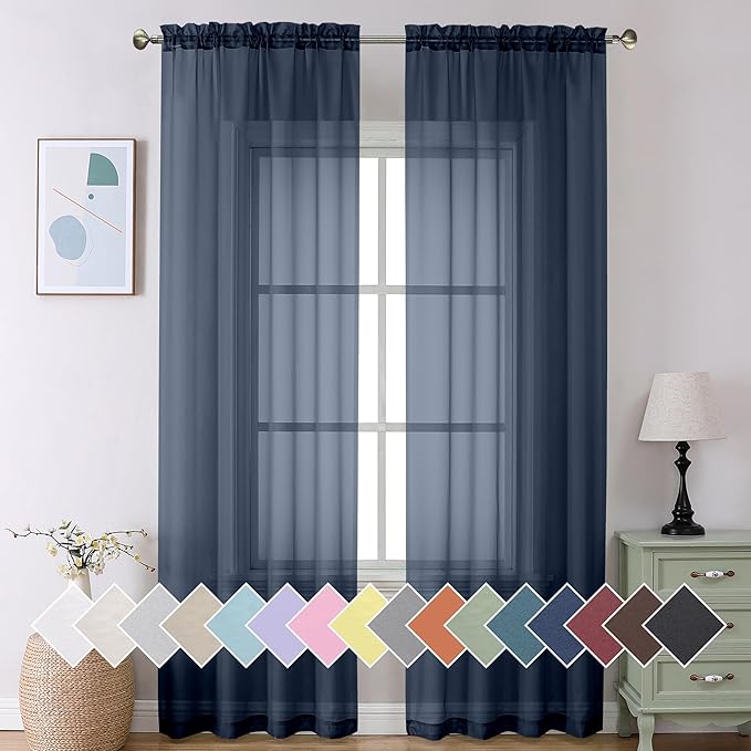 Aiyufeng 2 Piece Dark Blue Extra Long Sheer Curtains 120 Inch Length, Light by Aiyufeng