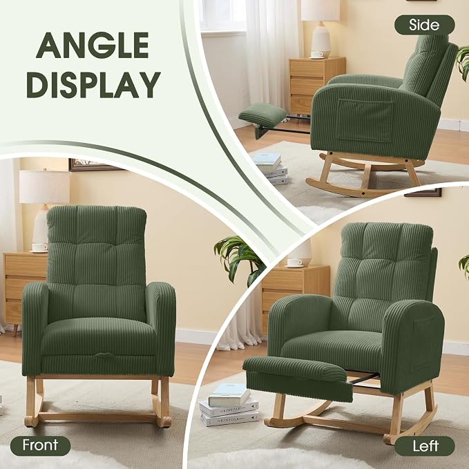 NIOIIKIT Nursery Rocking Chair, Corduroy Upholstered Rocking Chair - Image 8