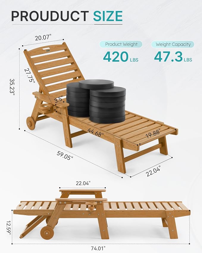 Patio Chaise Lounge Chair Set of 2, Oversize Lounge Chairs - Image 2