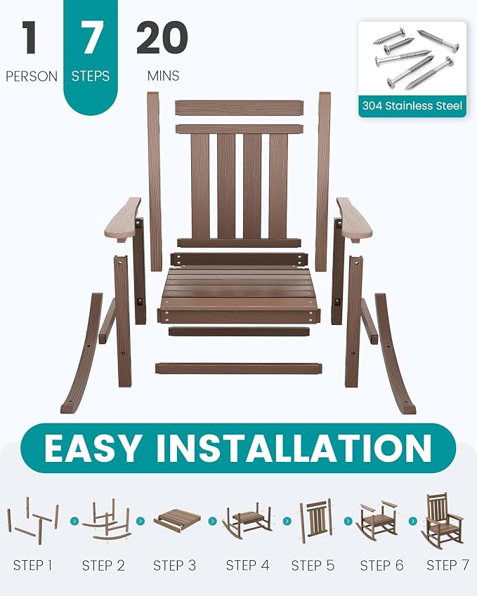 SERWALL Outdoor Rocking Chair Set of 2, HDPE Rocking Chair - Image 8