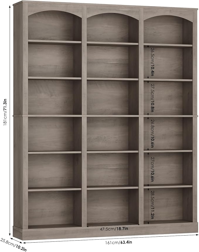 FACBOTALL 71" Triple Wide Bookshelf, 6 Tier Tall Bookshelf, Large Bookcase - Image 3