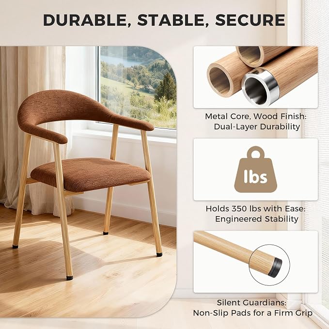 DUMOS Dining Chairs Set of 4, Linen Fabric Upholstered Kitchen Side Chairs - Image 4