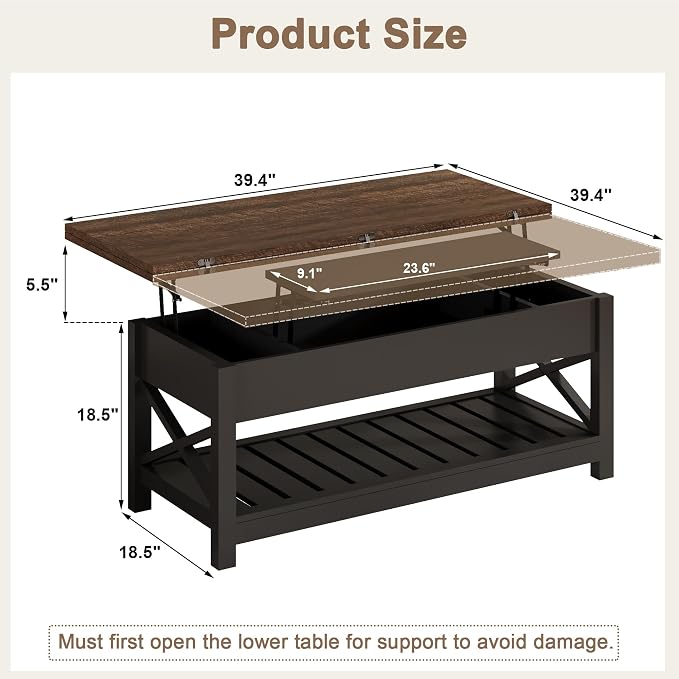 ChooChoo Coffee Table Lift Top, Coffee Table Converts to Dining Table - Image 2