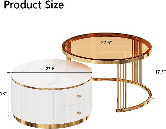 Modern 2 Pieces Round Nesting Coffee Table - Image 2